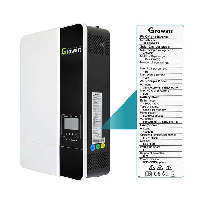 Growatt SPF 5000 ES - High-Performance 5kW Off-Grid Solar Inverter with MPPT & UPS - Image 4